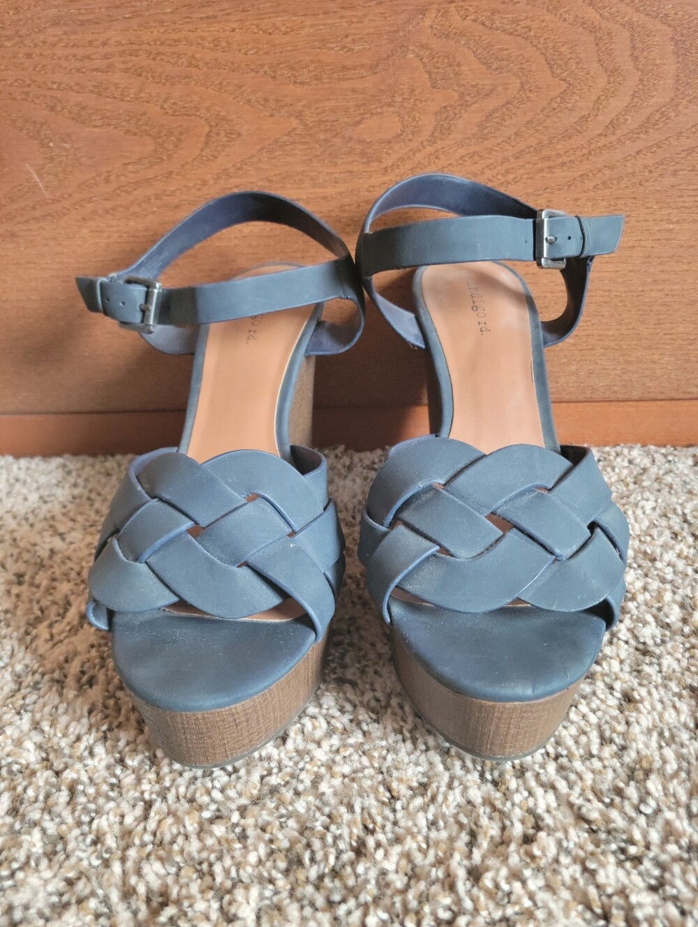 Indigo Braided Platform Ankle-Strap Sandals in Slate Blue